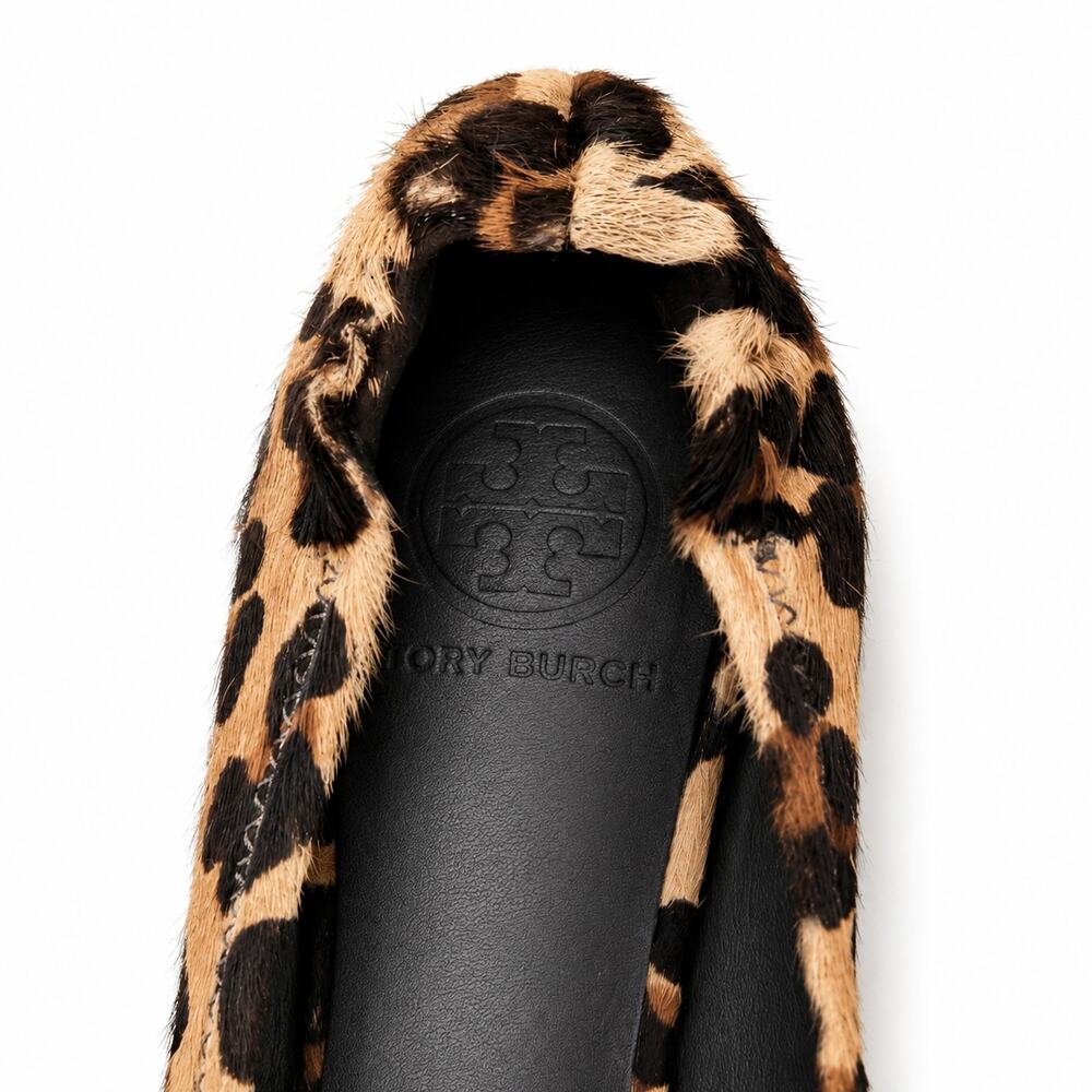 100% Genuine Leather and Calf Hair Tory Burch Reva Leopard Ballet Flats Size 7 - Picture 6 of 8